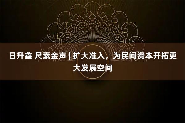 日升鑫 尺素金声 | 扩大准入，为民间资本开拓更大发展空间